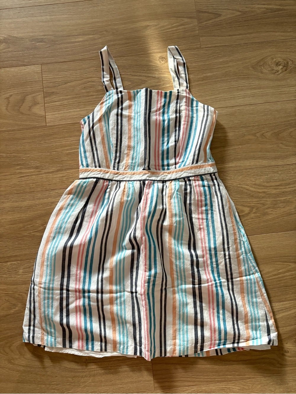 LOFT Striped Pastel Sleeveless Dress in Blue, Pink & Black
